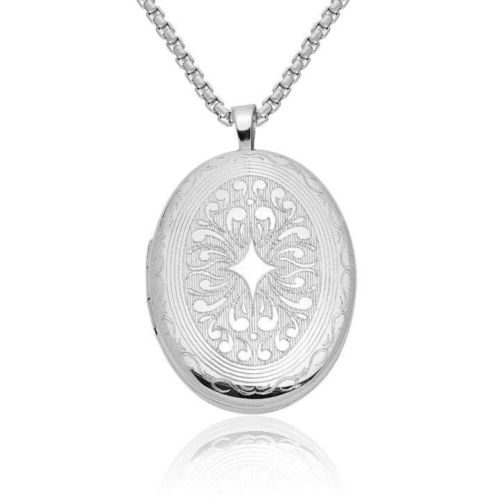 925 Sterling Silver Medallion Oval Personalized Photo Locket Necklace Picture Pendant Charm
