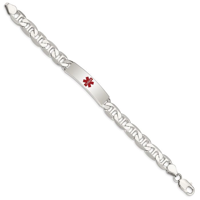 925 Sterling Silver Medical Alert Anchor Mariner Link Name Bar Identification ID Bracelet