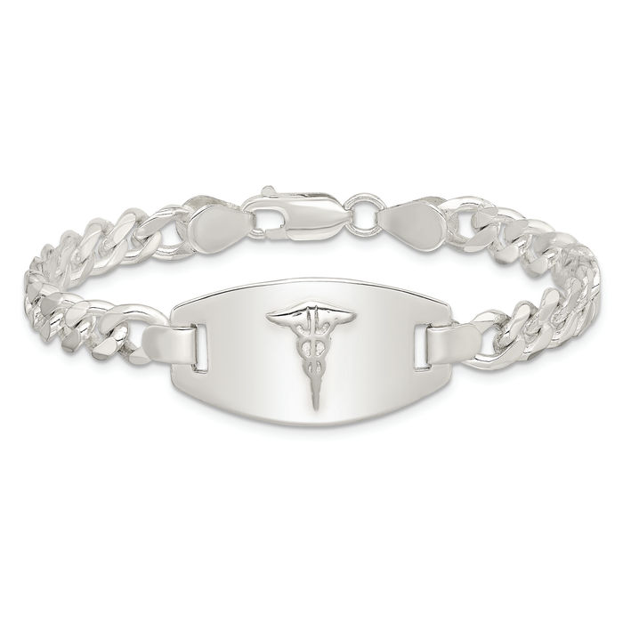 925 Sterling Silver Medical Alert Curb Link Chain Bracelet - Picture 9 of 16