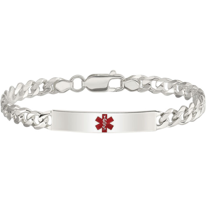 925 Sterling Silver Medical Alert Curb Link Name Bar Identification ID Bracelet