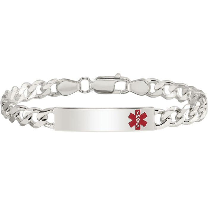 925 Sterling Silver Medical Alert Curb Link Name Bar Identification ID Bracelet