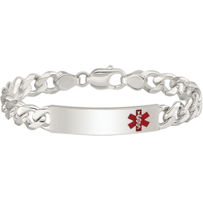 925 Sterling Silver Medical Alert Curb Link Name Bar Identification ID Bracelet