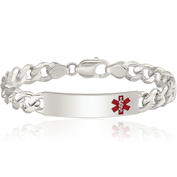 925 Sterling Silver Medical Alert Curb Link Name Bar Identification ID Bracelet