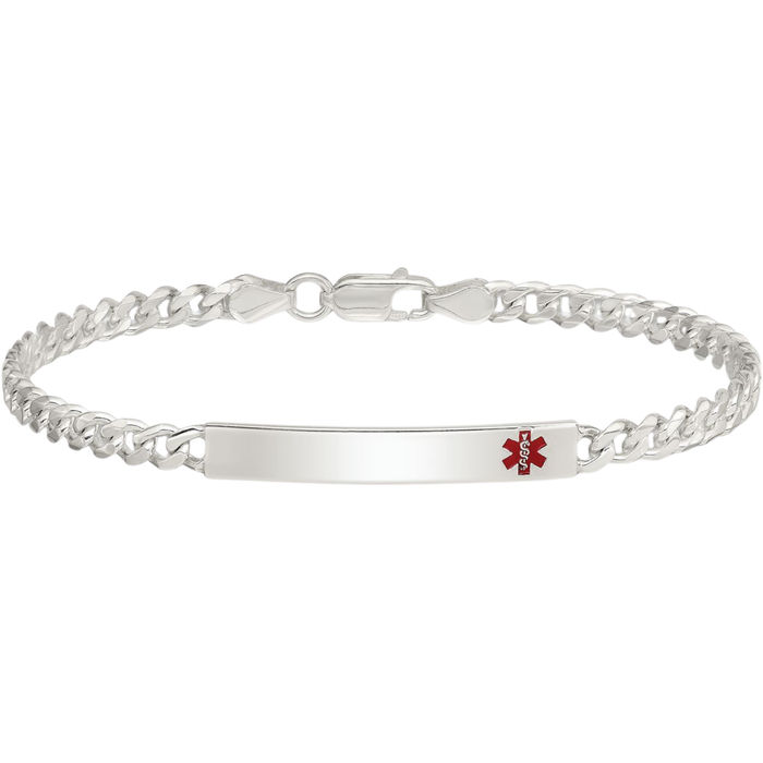 925 Sterling Silver Medical Alert Curb Link Name Bar Identification ID Bracelet