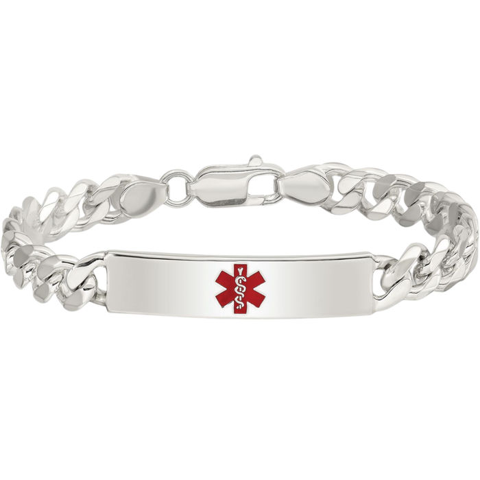 925 Sterling Silver Medical Alert Curb Link Name Bar Identification ID Bracelet