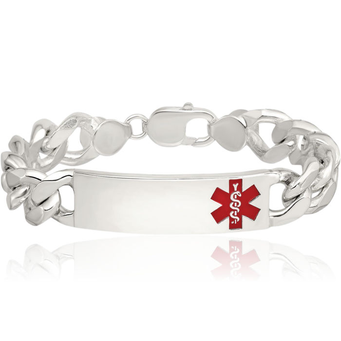 925 Sterling Silver Medical Alert Curb Link Name Bar Identification ID Bracelet