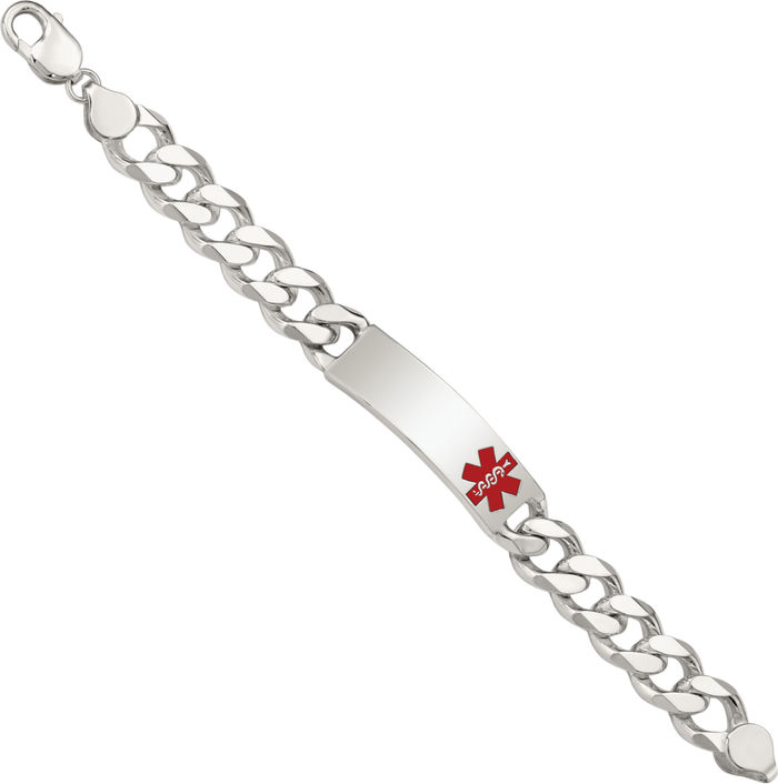 925 Sterling Silver Medical Alert Curb Link Name Bar Identification ID Bracelet