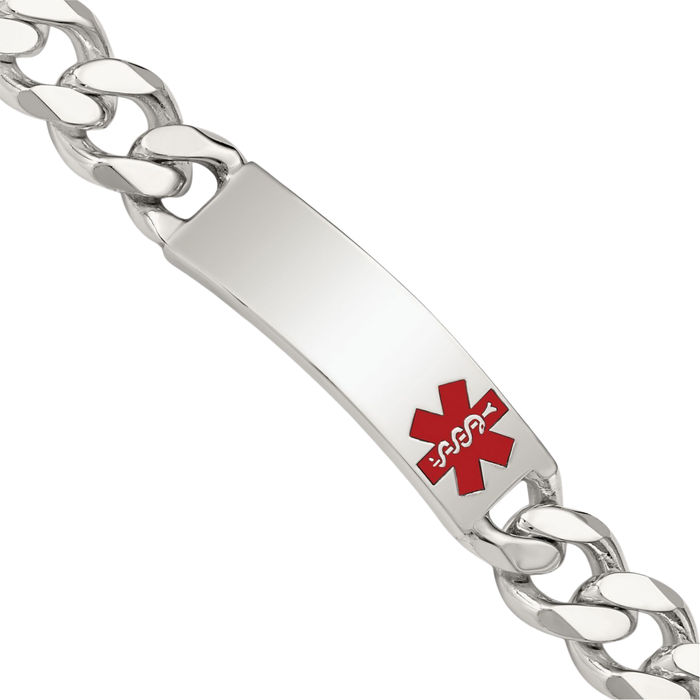 925 Sterling Silver Medical Alert Curb Link Name Bar Identification ID Bracelet