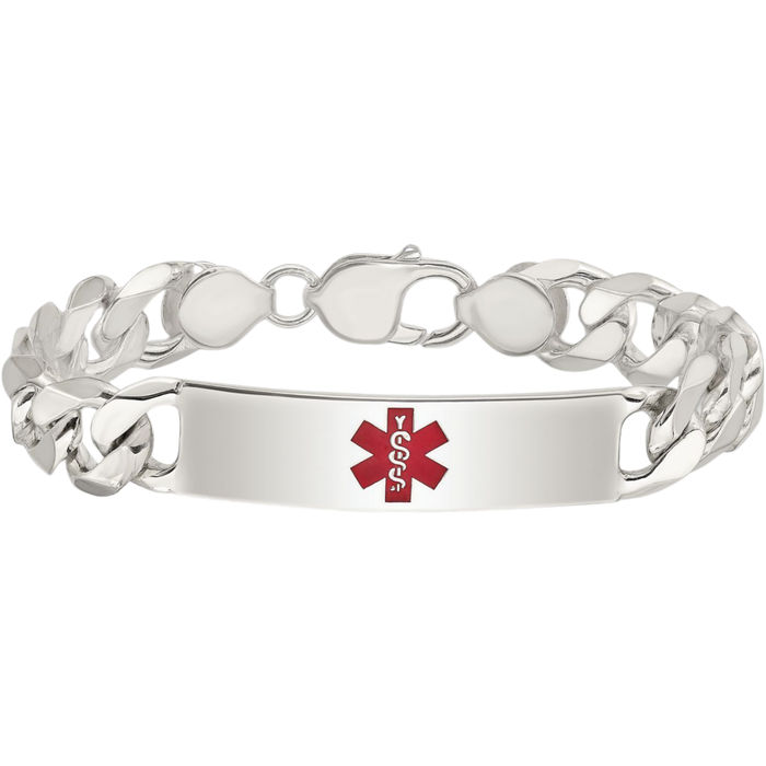 925 Sterling Silver Medical Alert Curb Link Name Bar Identification ID Bracelet