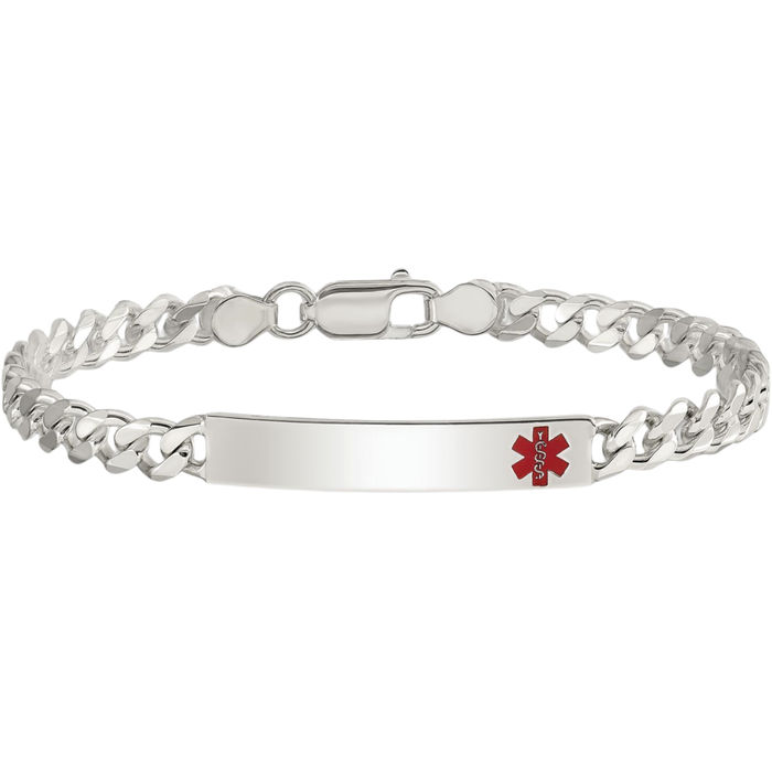 925 Sterling Silver Medical Alert Curb Link Name Bar Identification ID Bracelet