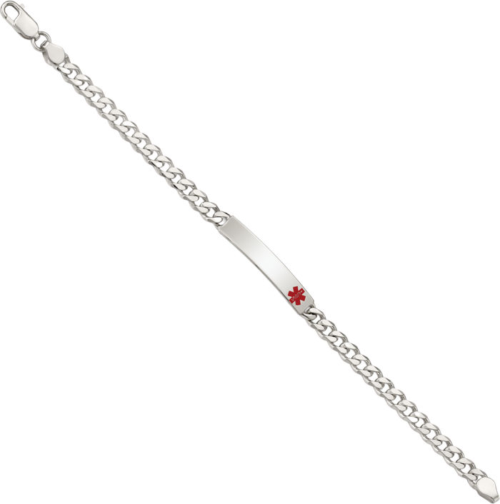925 Sterling Silver Medical Alert Curb Link Name Bar Identification ID Bracelet