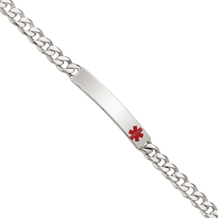 925 Sterling Silver Medical Alert Curb Link Name Bar Identification ID Bracelet