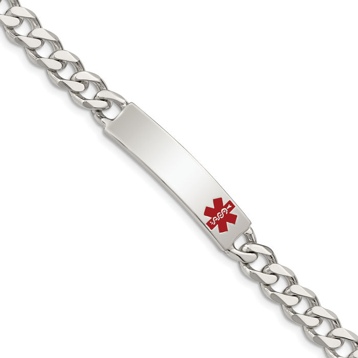 925 Sterling Silver Medical Alert Curb Link Name Bar Identification ID Bracelet