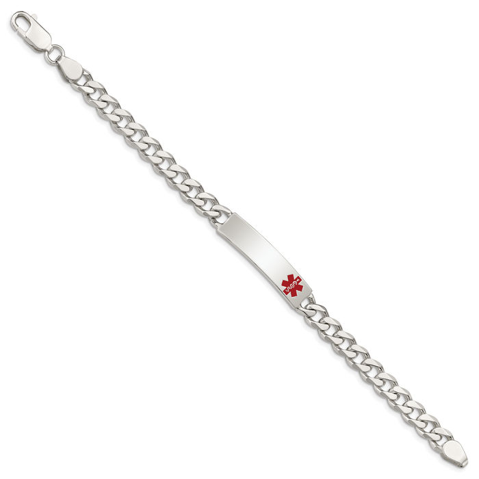 925 Sterling Silver Medical Alert Curb Link Name Bar Identification ID Bracelet