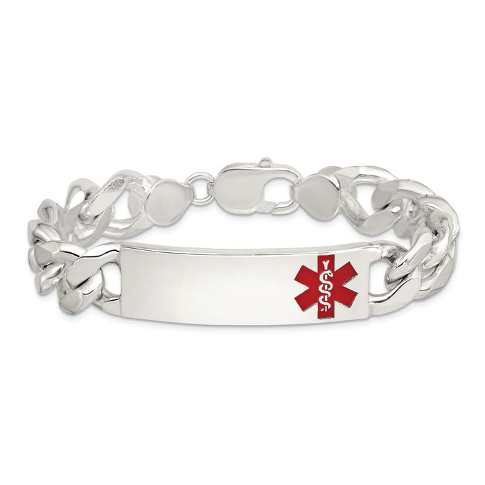 925 Sterling Silver Medical Alert Curb Link ID Bracelet - Picture 9 of 16