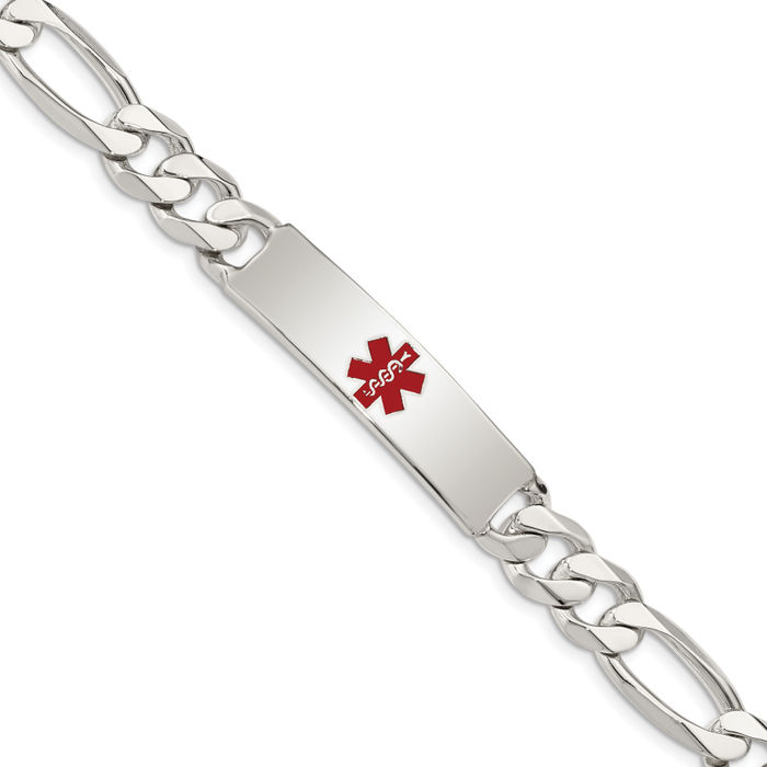 925 Sterling Silver Medical Alert Figaro Anchor Mariner Link Name Bar Identification ID Bracelet