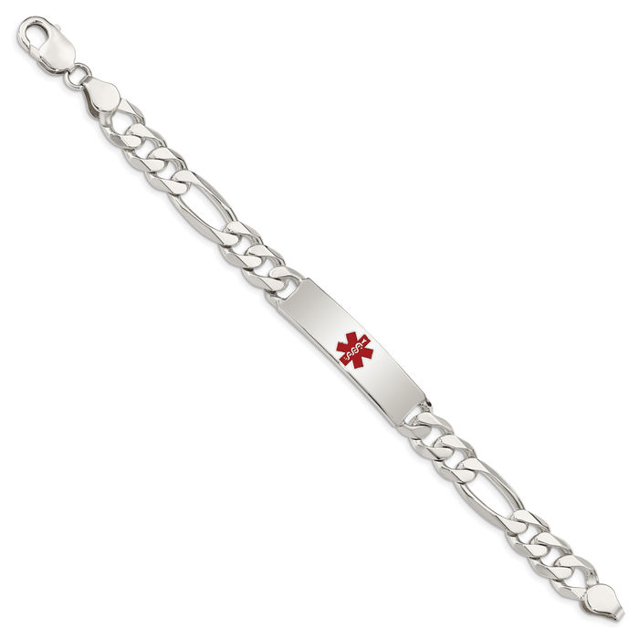 925 Sterling Silver Medical Alert Figaro Anchor Mariner Link Name Bar Identification ID Bracelet