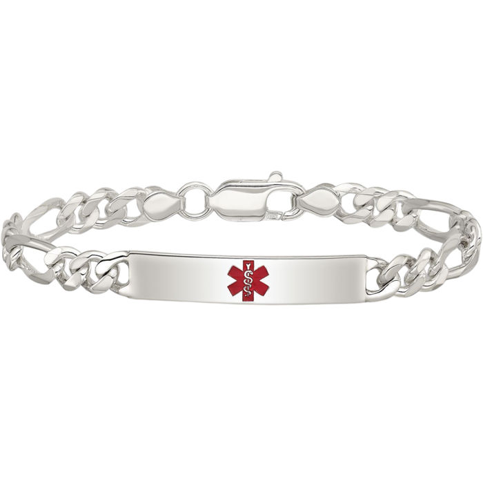 925 Sterling Silver Medical Alert Figaro Anchor Mariner Link Name Bar Identification ID Bracelet