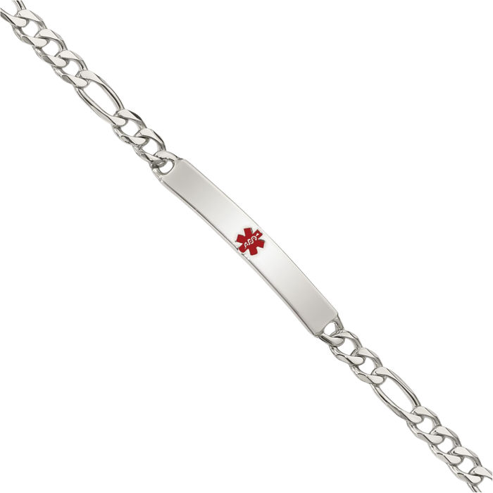 925 Sterling Silver Medical Alert Figaro Anchor Mariner Link Name Bar Identification ID Bracelet