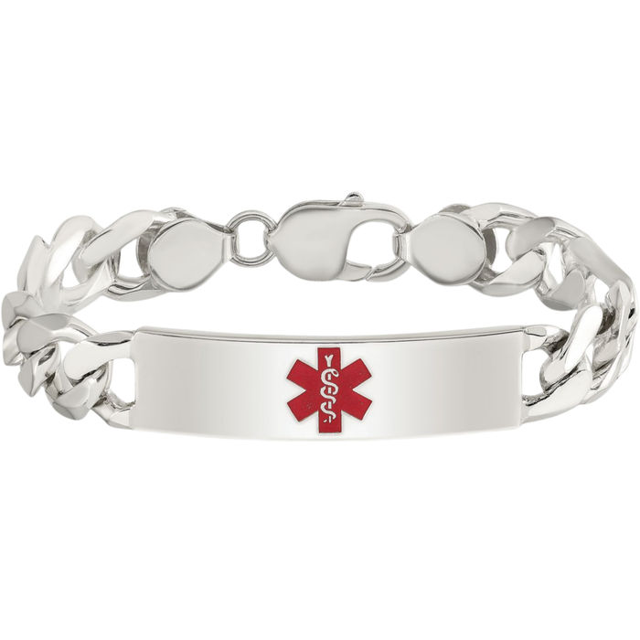 925 Sterling Silver Medical Alert Figaro Anchor Mariner Link Name Bar Identification ID Bracelet