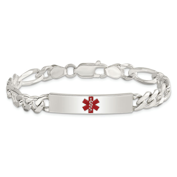 925 Sterling Silver Medical Alert Figaro Mariner Link ID Bracelet - Picture 9 of 12
