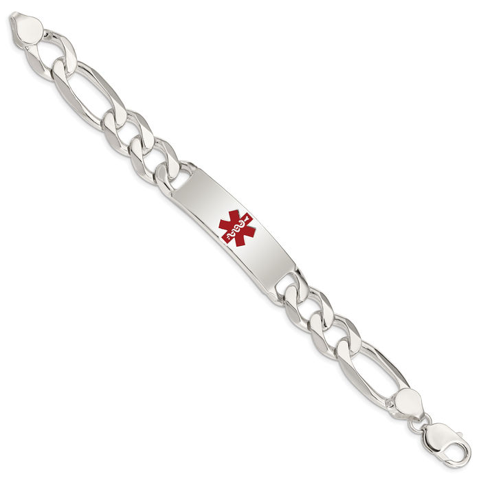 925 Sterling Silver Medical Alert Figaro Anchor Mariner Link Name Bar Identification ID Bracelet