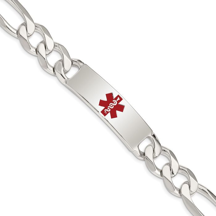 925 Sterling Silver Medical Alert Figaro Anchor Mariner Link Name Bar Identification ID Bracelet