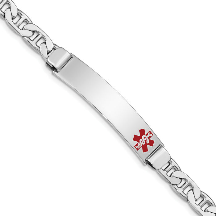 925 Sterling Silver Medical Alert ID Anchor Mariner Link Chain Bracelet