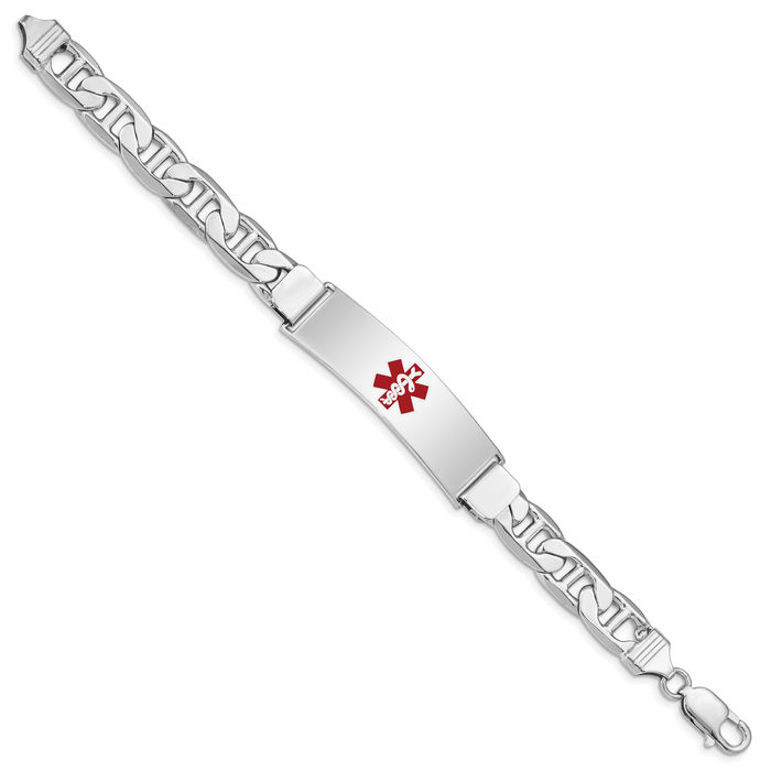 925 Sterling Silver Medical Alert ID Anchor Mariner Link Chain Bracelet