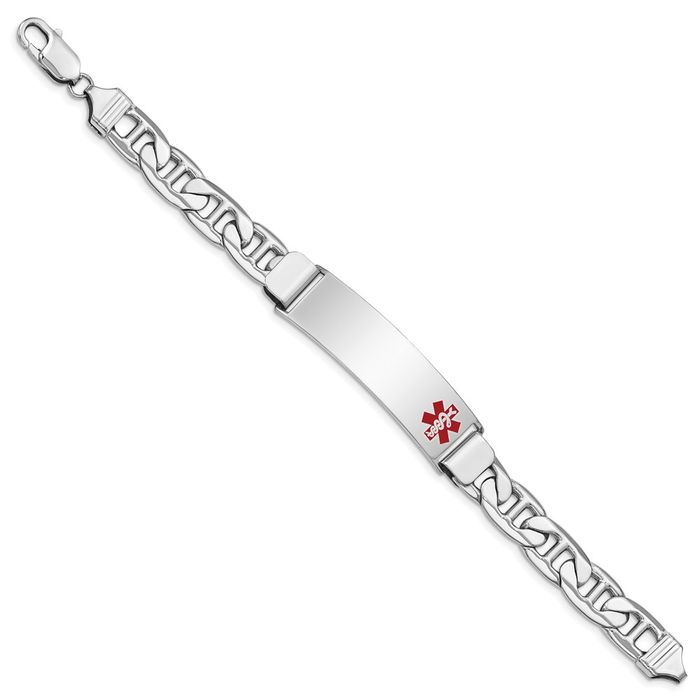 925 Sterling Silver Medical Alert ID Anchor Mariner Link Chain Bracelet