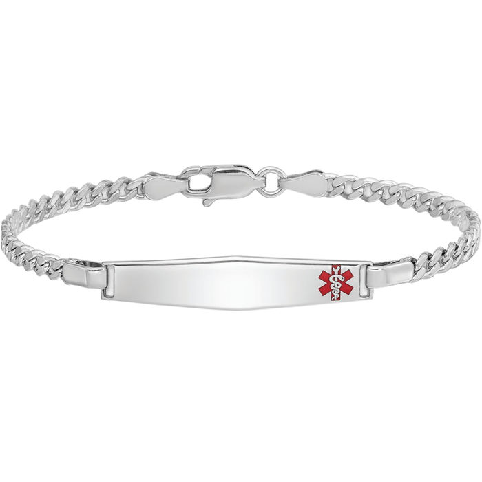 925 Sterling Silver Medical Alert Name Bar Identification ID Bracelet Curb Link