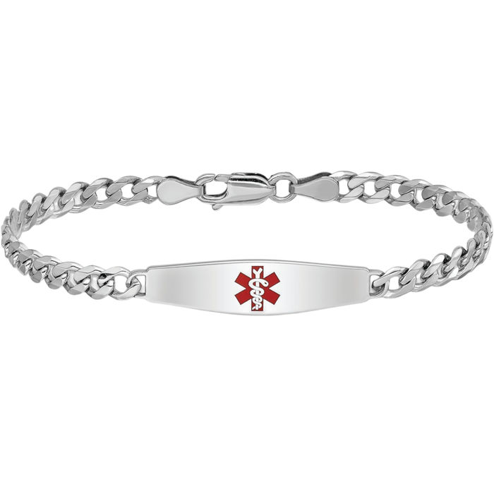 925 Sterling Silver Medical Alert Name Bar Identification ID Bracelet Curb Link