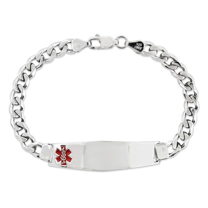 925 Sterling Silver Medical Alert ID Curb Link Chain Bracelet