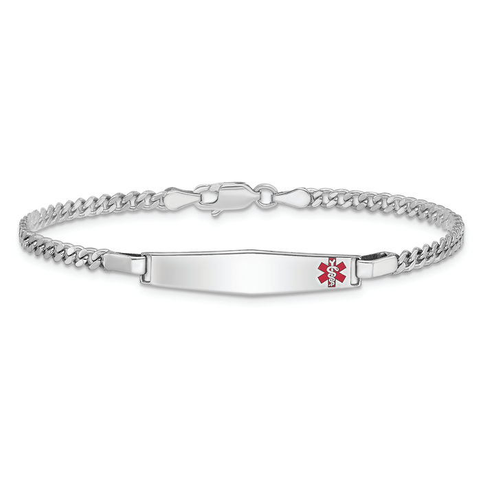 925 Sterling Silver Medical Alert ID Curb Link Chain Bracelet