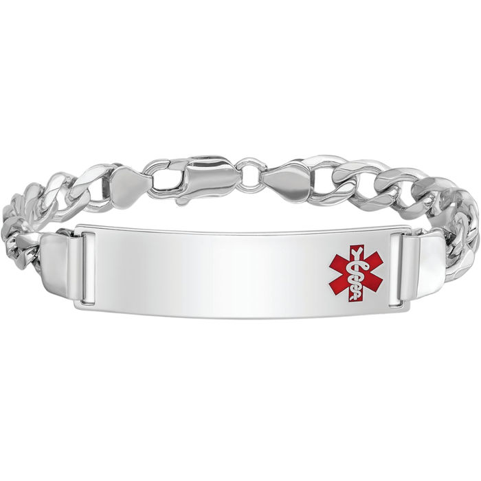 925 Sterling Silver Medical Alert ID Curb Link Chain Bracelet