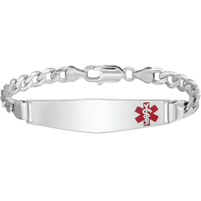 925 Sterling Silver Medical Alert ID Curb Link Chain Bracelet