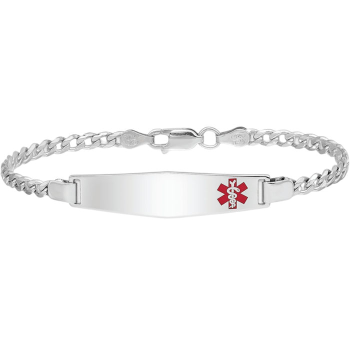 925 Sterling Silver Medical Alert ID Curb Link Chain Bracelet