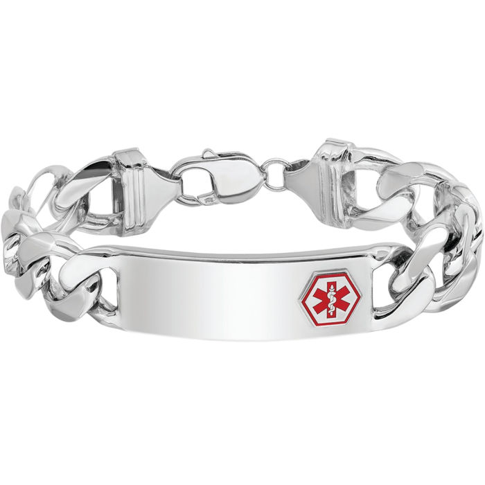 925 Sterling Silver Medical Alert ID Curb Link Chain Bracelet