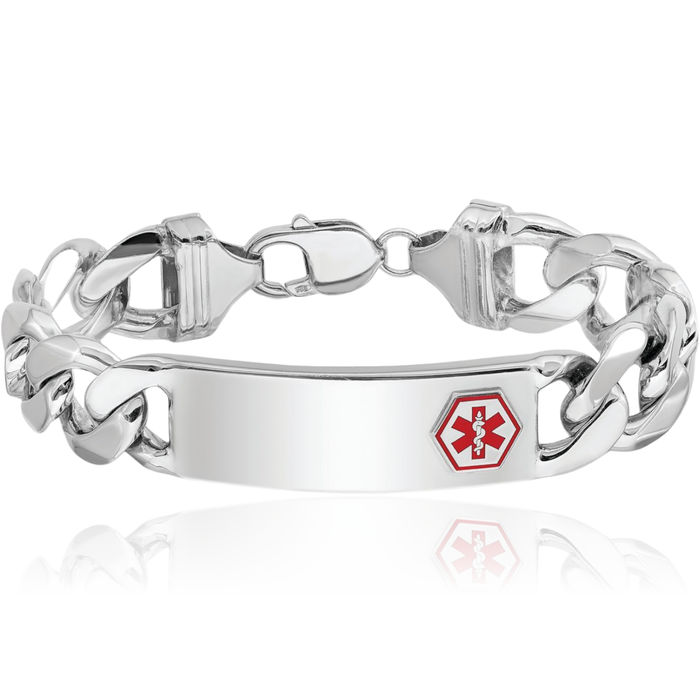 925 Sterling Silver Medical Alert ID Curb Link Chain Bracelet