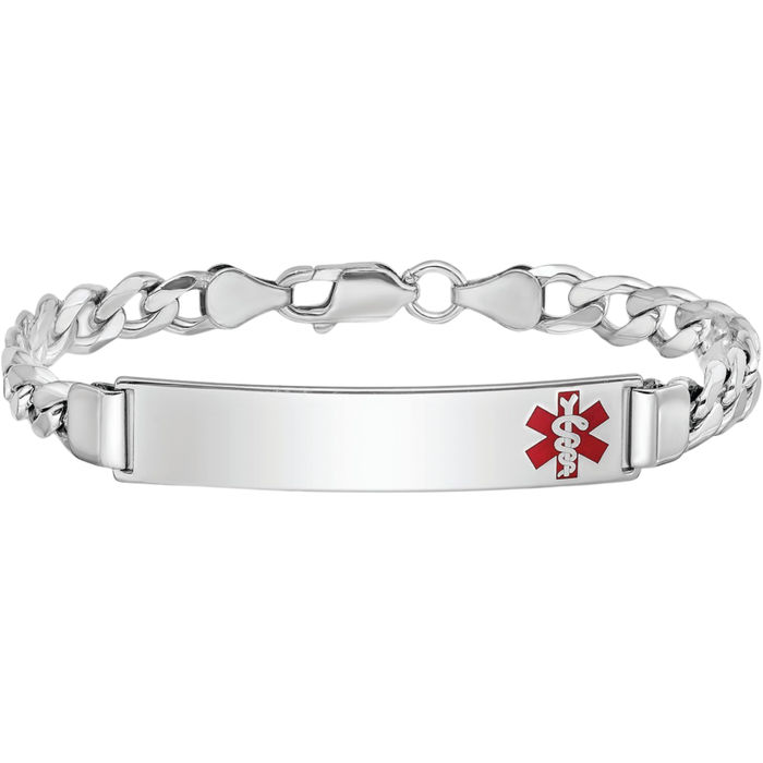 925 Sterling Silver Medical Alert ID Curb Link Chain Bracelet