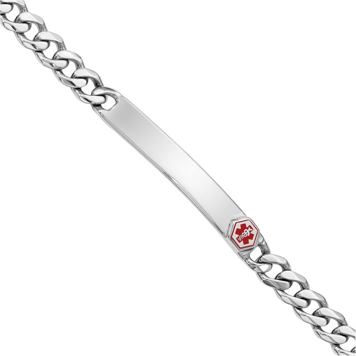 925 Sterling Silver Medical Alert ID Curb Link Chain Bracelet