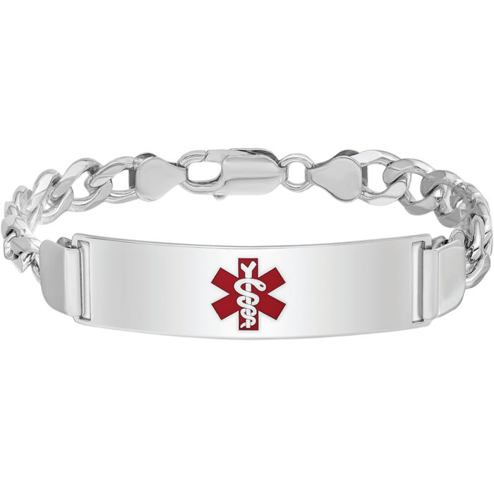 925 Sterling Silver Medical Alert ID Curb Link Chain Bracelet