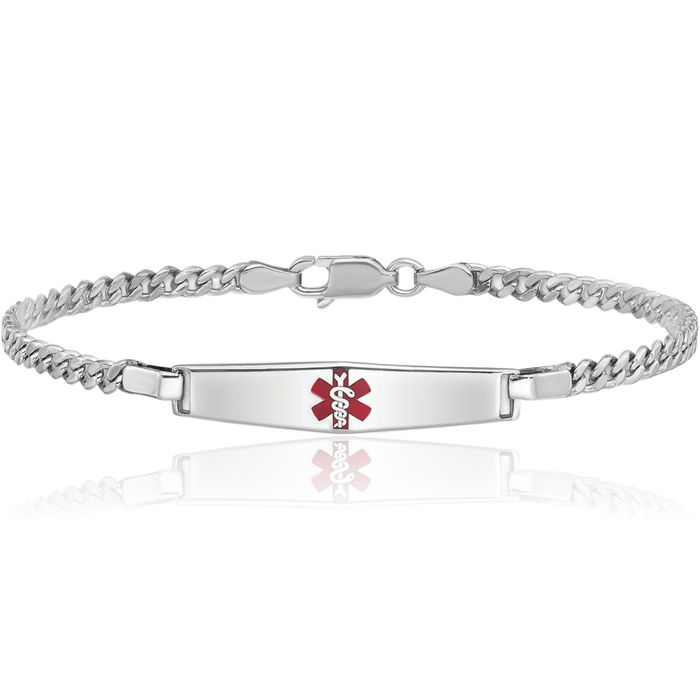 925 Sterling Silver Medical Alert ID Curb Link Chain Bracelet
