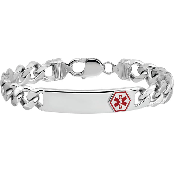 925 Sterling Silver Medical Alert ID Curb Link Chain Bracelet