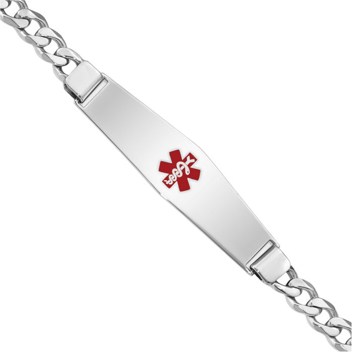 925 Sterling Silver Medical Alert ID Curb Link Chain Bracelet