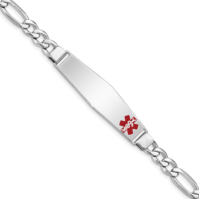 925 Sterling Silver Medical Alert ID Figaro Link Chain Bracelet