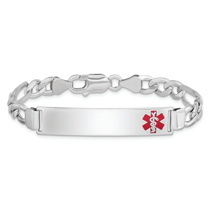 925 Sterling Silver Medical Alert ID Figaro Link Chain Bracelet