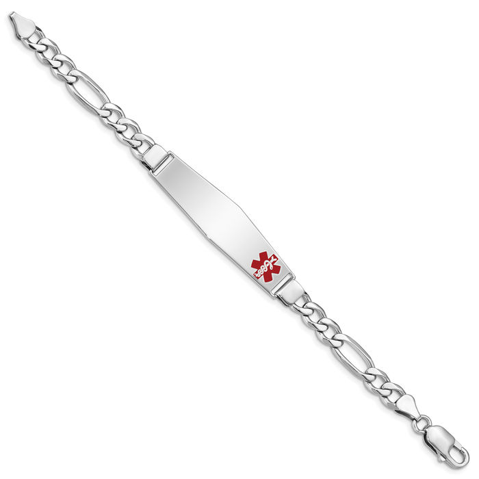 925 Sterling Silver Medical Alert ID Figaro Link Chain Bracelet