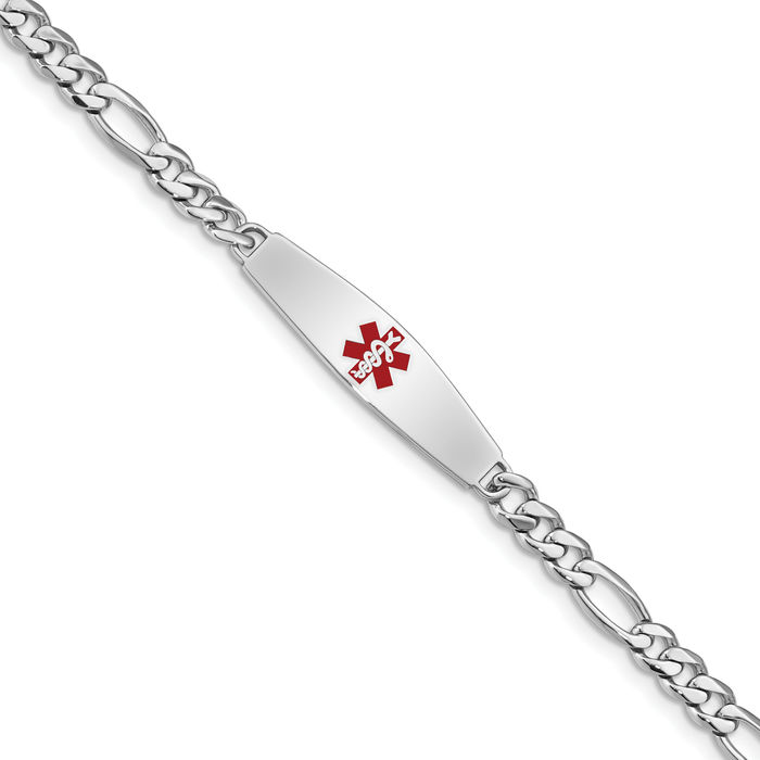 925 Sterling Silver Medical Alert ID Figaro Link Chain Bracelet