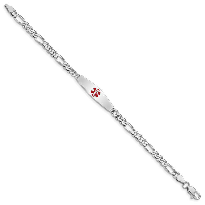 925 Sterling Silver Medical Alert ID Figaro Link Chain Bracelet